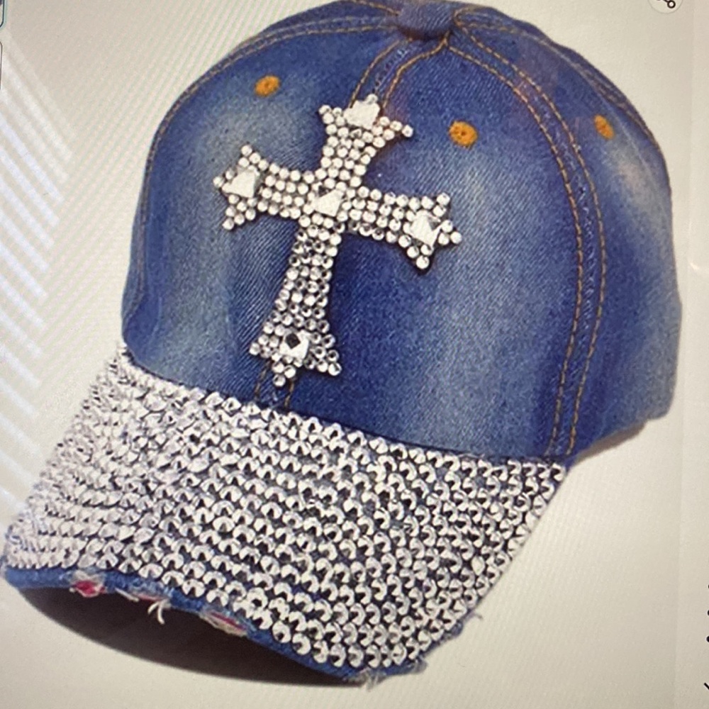 Y2k Rhinestone Distressed Denim Baseball Cap - Picture 4 of 4